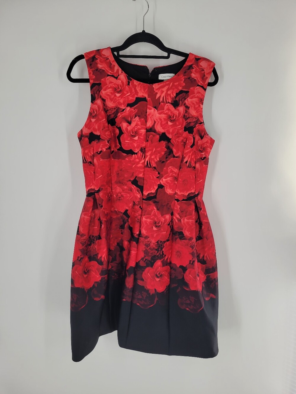 Calvin Klein Black Mini Dress with Red Floral Print Size 14 - Picture 2 of 8